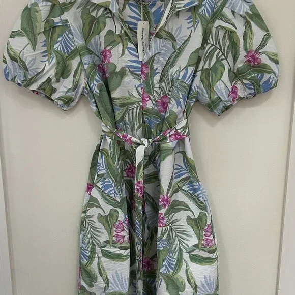 Tommy Bahama Gulf Shore Floral Belted Seersucker Dress Size L - Picture 10 of 10
